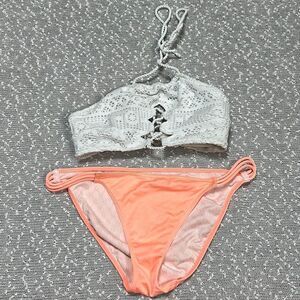 VICTORIA'S SECRET Coral White Lace Bikini Swim Swimsuit Medium